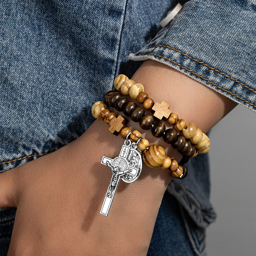 Christianartworkshop Natural Wooden Bead Cross Stretch Bracelet: Emblem of Stable Heavenly Shelter - Metallic - image 8