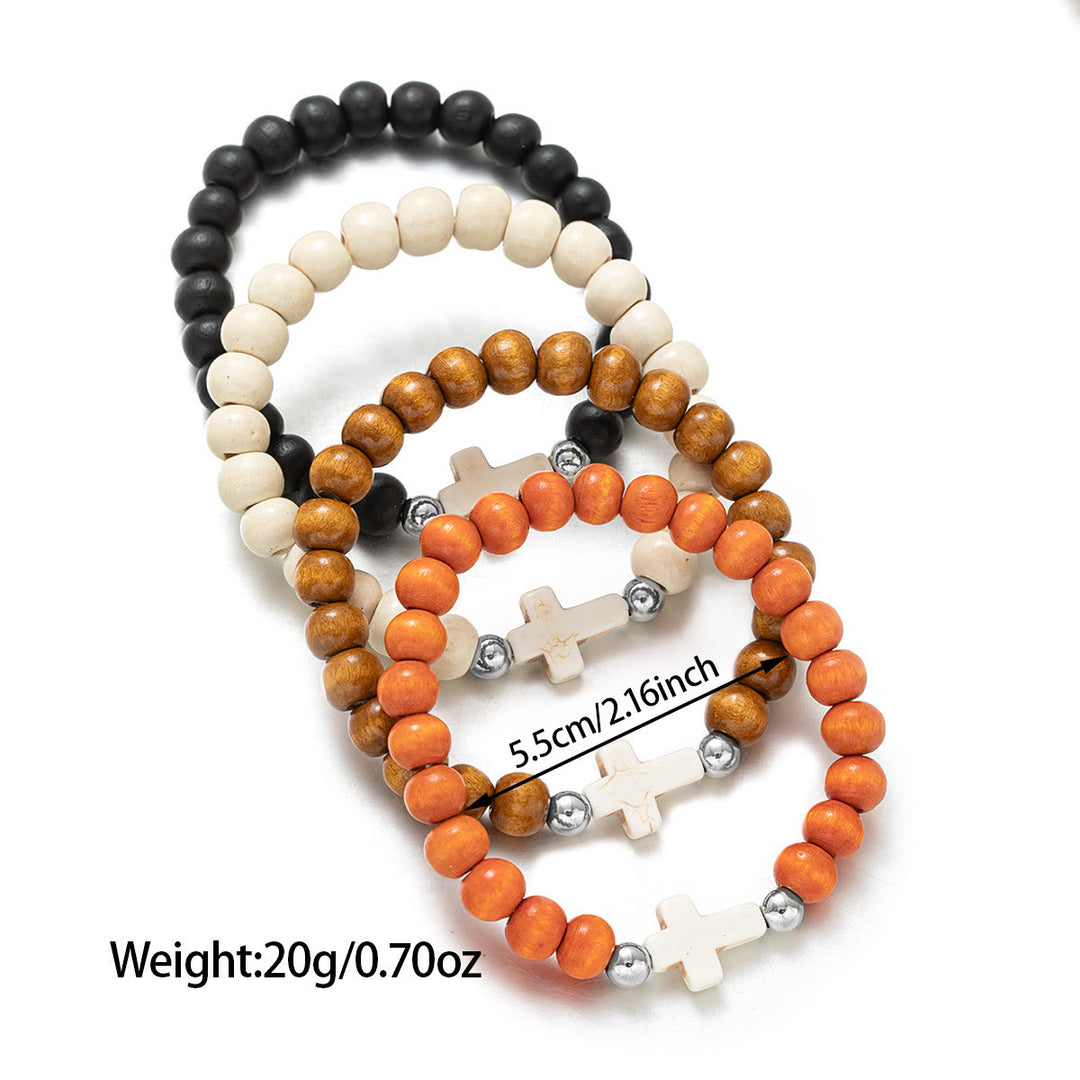 Christianartworkshop Natural Wooden Bead Cross Stretch Bracelet: Emblem of Stable Heavenly Shelter - Multicolor - image 11