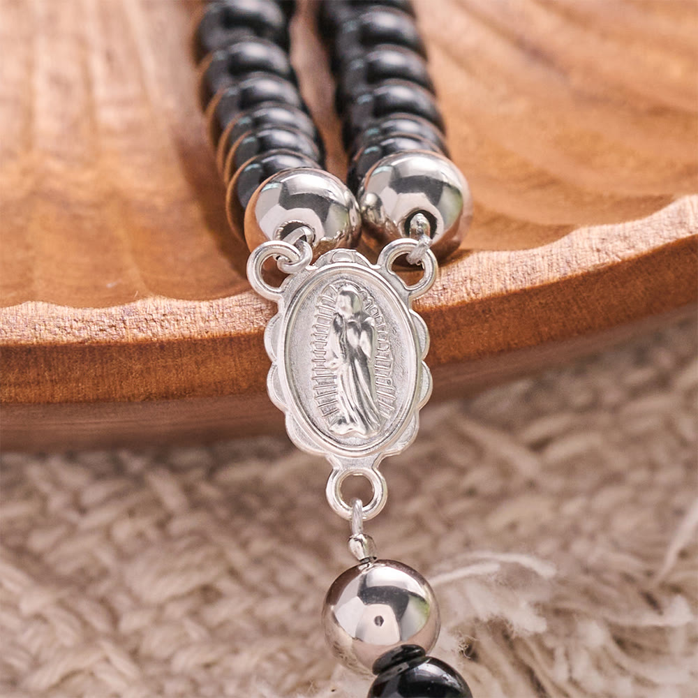 Christianartworkshop Round Bead Wrap Bracelet With Cross & Holy Medal: Emblem of Pure Heavenly Mercy - image 11