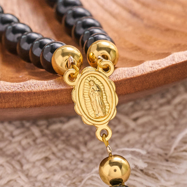 Christianartworkshop Round Bead Wrap Bracelet With Cross & Holy Medal: Emblem of Pure Heavenly Mercy - image 7