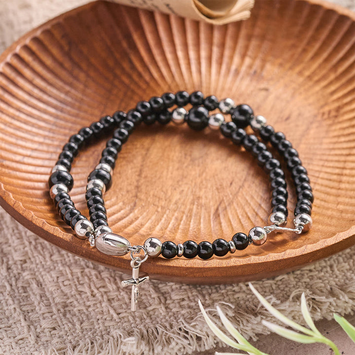 FREE Today: Round Bead Wrap Bracelet With Cross & Holy Medal: Emblem of Pure Heavenly Mercy - Silver - image 8