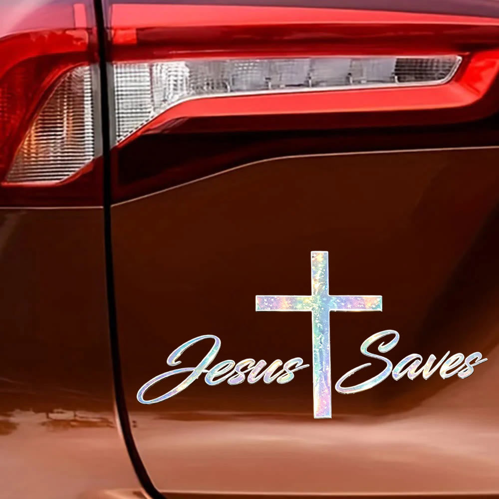 Christianartworkshop Holographic Jesus Saves Cross Car Sticker: Emblem of Radiant Heavenly Redemption - image 3
