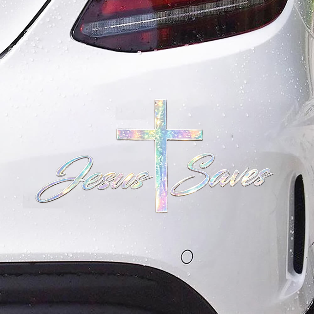 Christianartworkshop Holographic Jesus Saves Cross Car Sticker: Emblem of Radiant Heavenly Redemption - image 2
