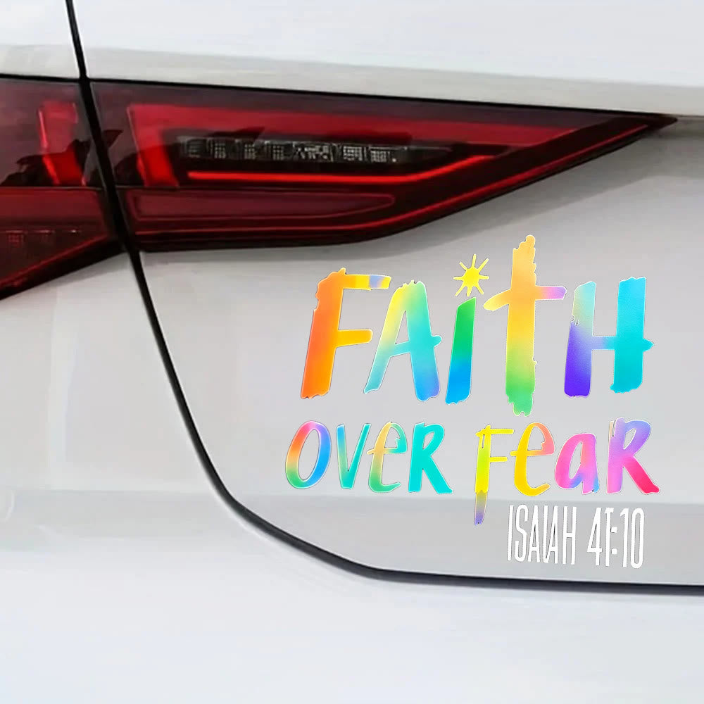 Christianartworkshop Hologram Faith Over Fear Scripture Car Sticker: Emblem of Courageous Heavenly Fortitude - Set of 10 - image 0