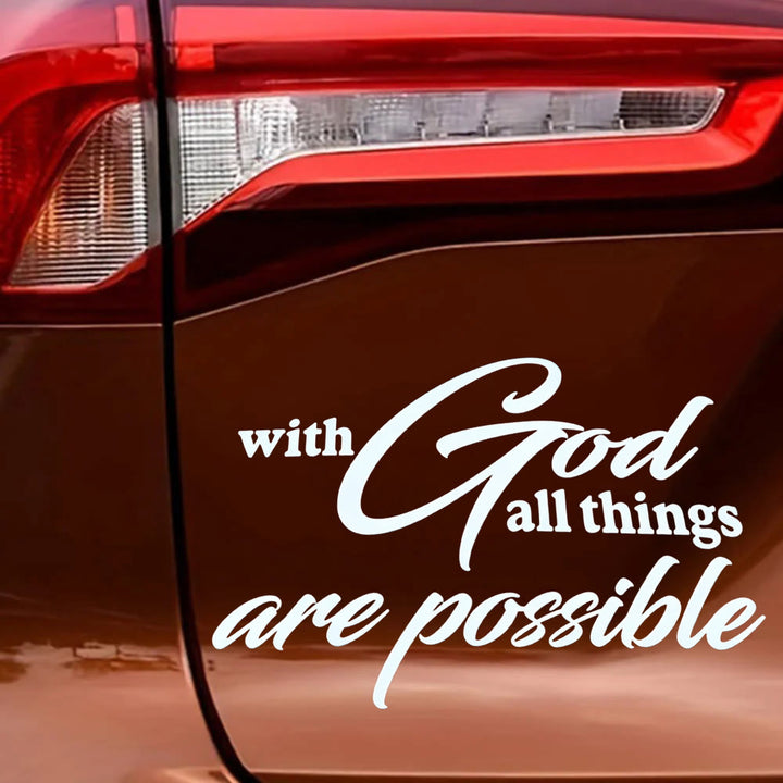 Christianartworkshop Cursive Scripture Promise Car Sticker: Emblem of Mighty Heavenly Possibility - image 1
