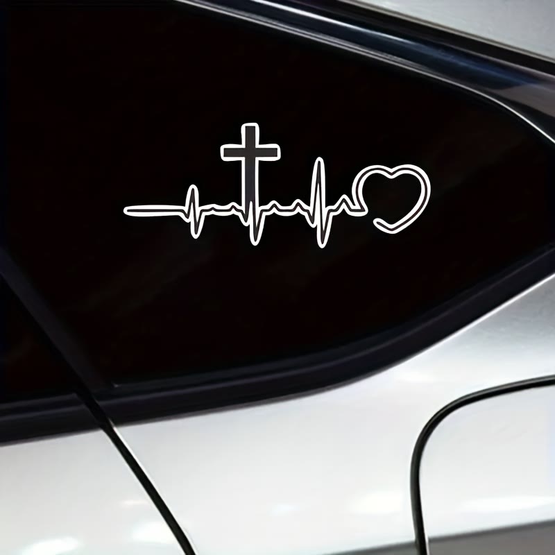 Christianartworkshop ECG Line Cross & Heart Car Sticker: Emblem of Lifelong Heavenly Love - Set of 10 - image 0
