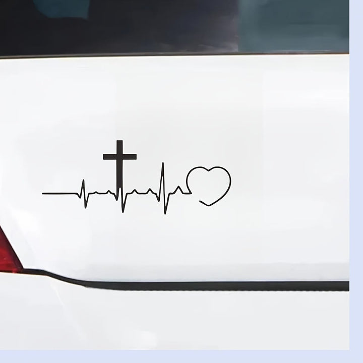 Christianartworkshop ECG Line Cross & Heart Car Sticker: Emblem of Lifelong Heavenly Love - image 1