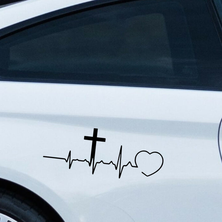 Christianartworkshop ECG Line Cross & Heart Car Sticker: Emblem of Lifelong Heavenly Love - image 5