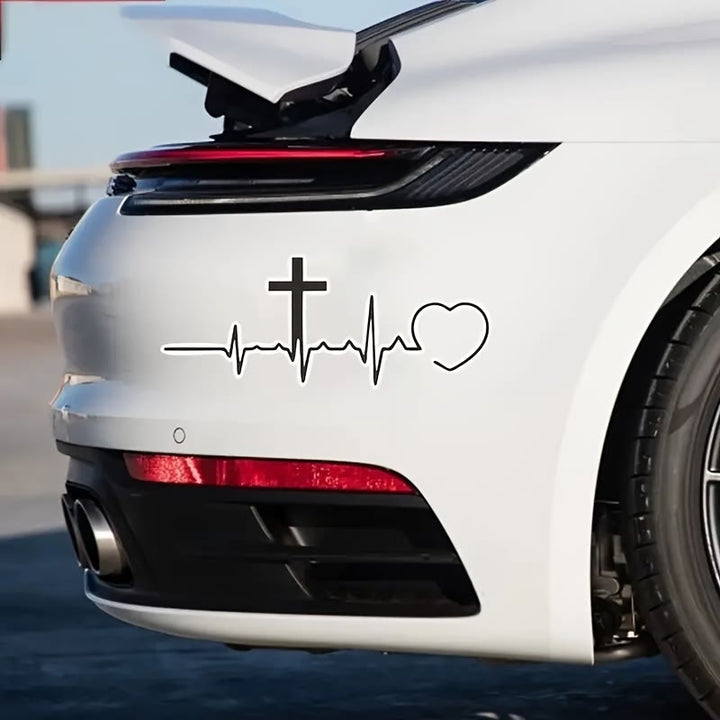 Christianartworkshop ECG Line Cross & Heart Car Sticker: Emblem of Lifelong Heavenly Love - image 2