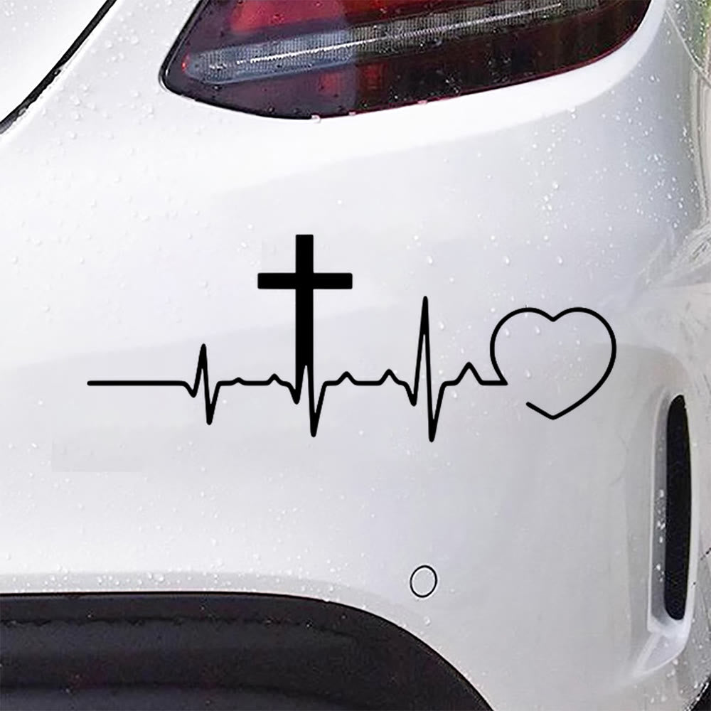 Christianartworkshop ECG Line Cross & Heart Car Sticker: Emblem of Lifelong Heavenly Love - image 4