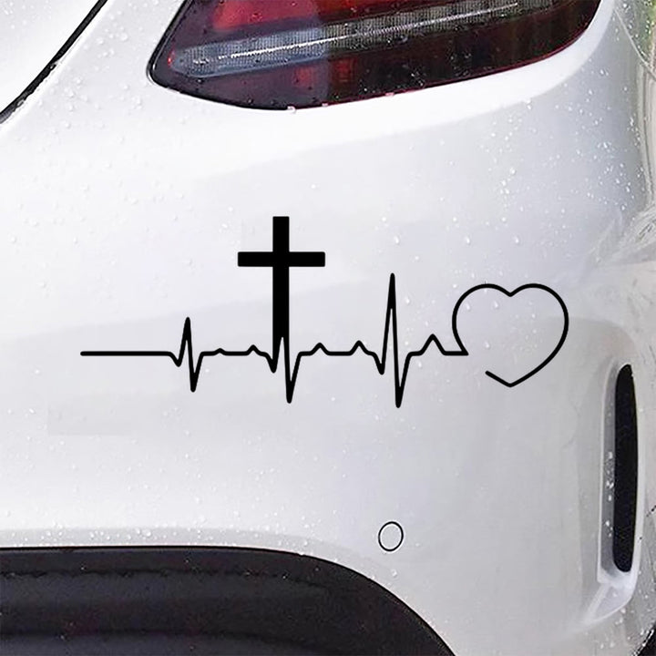 Christianartworkshop ECG Line Cross & Heart Car Sticker: Emblem of Lifelong Heavenly Love - image 4