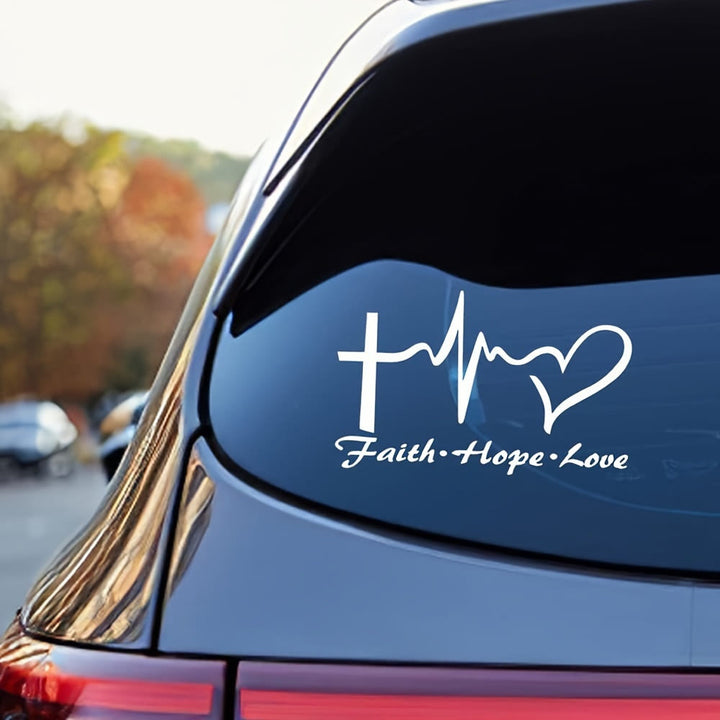Christianartworkshop Lifeline Cross Heart Faith Hope Love Car Sticker: Emblem of Complete Heavenly Blessing - White - Set of 10 - image 0