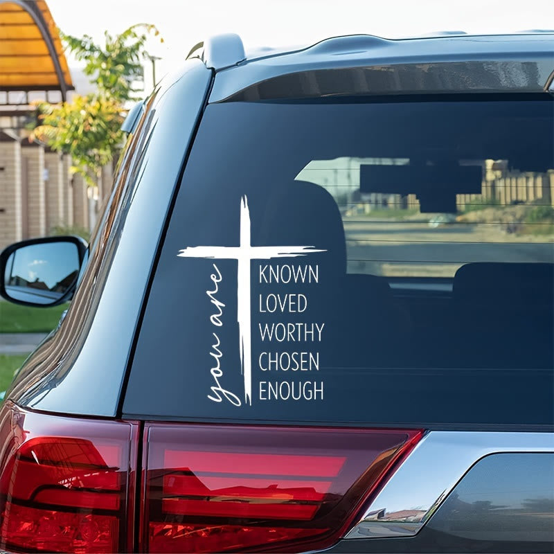 Christianartworkshop Brushstroke Cross Affirmation Car Sticker: Emblem of Warm Heavenly Self-Affirmation - Set of 10 - image 0