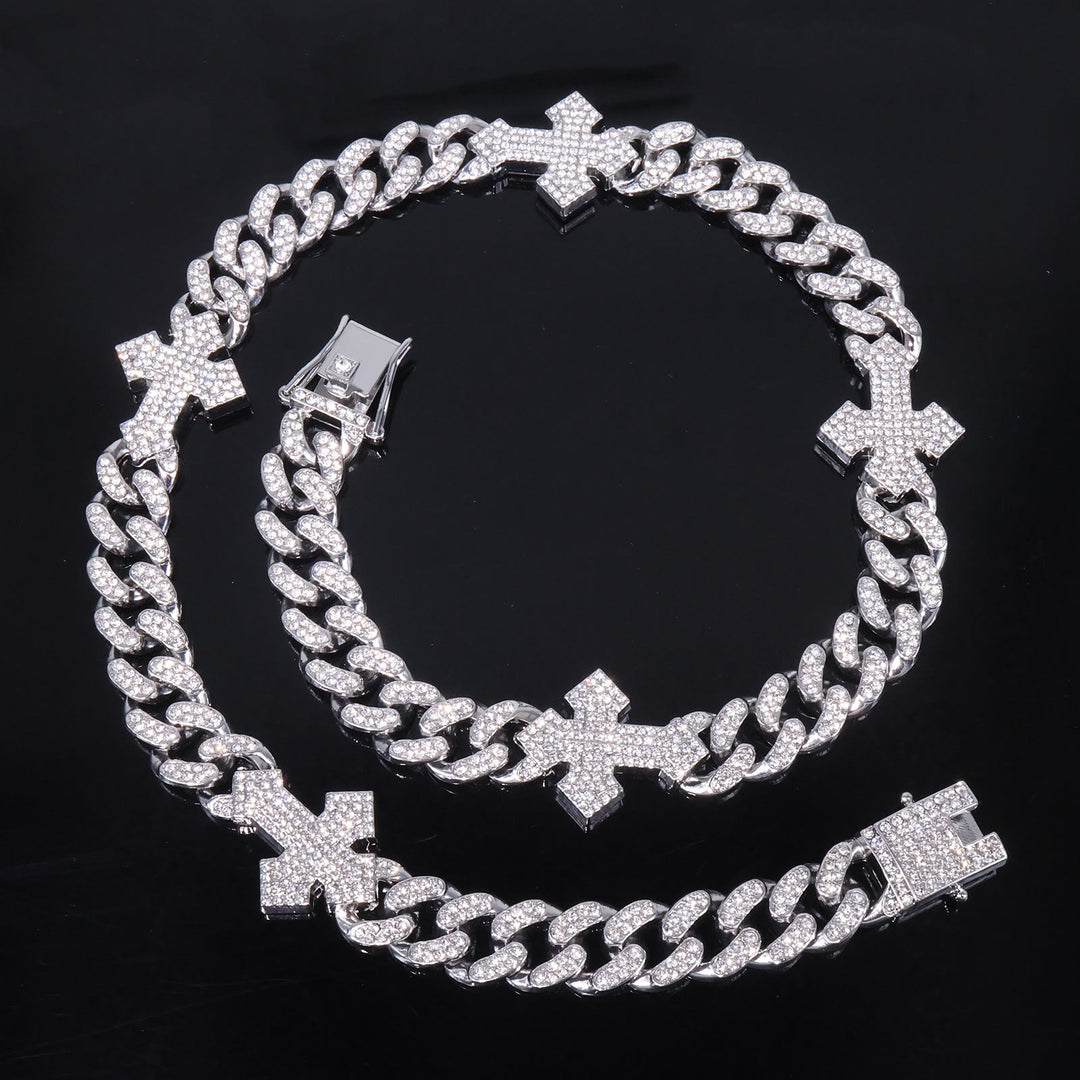 Christianartworkshop Iced Out Cuban Link Cross Necklace: Emblem of Bold Heavenly Fortitude - Silver - image 0