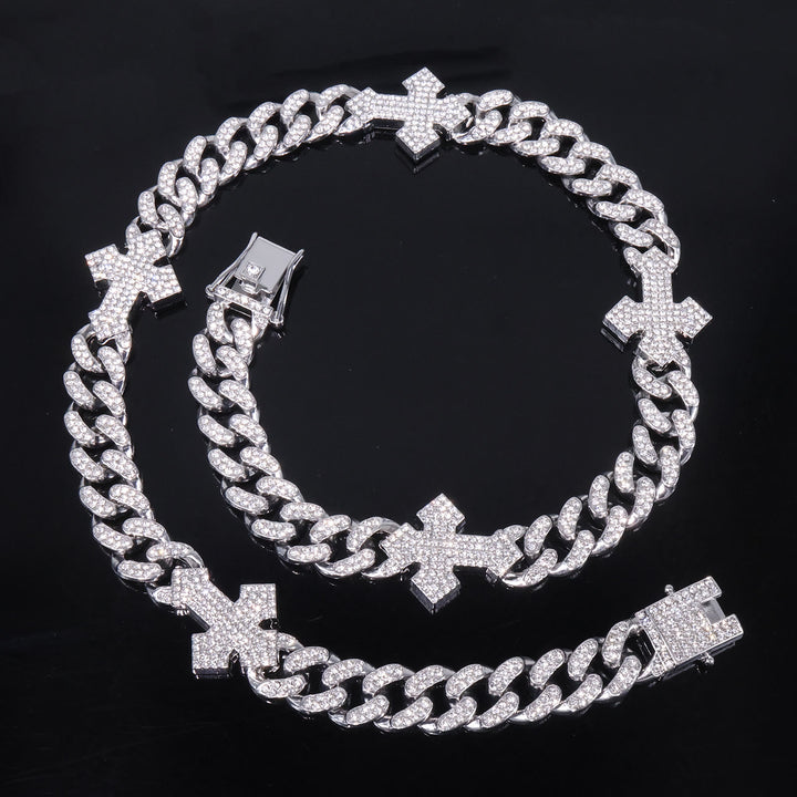 Christianartworkshop Iced Out Cuban Link Cross Necklace: Emblem of Bold Heavenly Fortitude - Silver - image 0