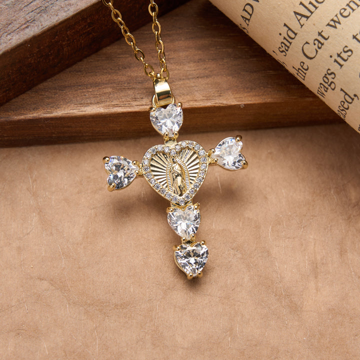 Christianartworkshop Heart Gem Virgin Mary Cross Pendant Necklace: Emblem of Tender Heavenly Blessing - White - image 3