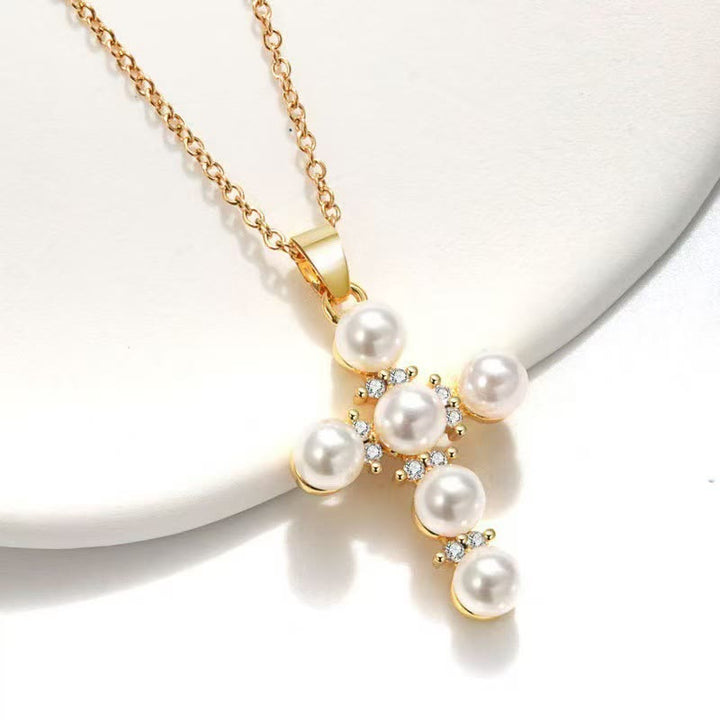 Christianartworkshop Lustrous Pearl Inlaid Diamond Cross Pendant Necklace: Emblem of Pure Heavenly Serenity - image 3