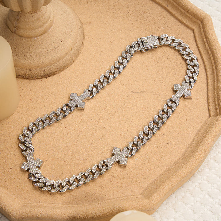 Christianartworkshop Iced Out Cuban Link Cross Bracelet & Necklace: Emblem of Bold Heavenly Fortitude - Silver - 50CM - image 2