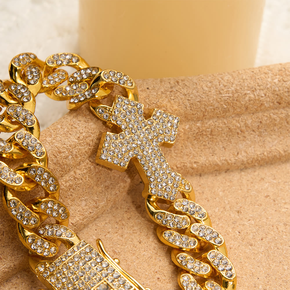 Christianartworkshop Iced Out Cuban Link Cross Bracelet & Necklace: Emblem of Bold Heavenly Fortitude - Golden - 20CM(Suitable for bracelet) - image 4