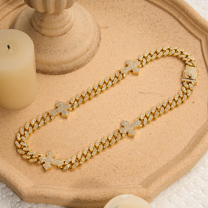 Christianartworkshop Iced Out Cuban Link Cross Bracelet & Necklace: Emblem of Bold Heavenly Fortitude - Golden - 50CM - image 5