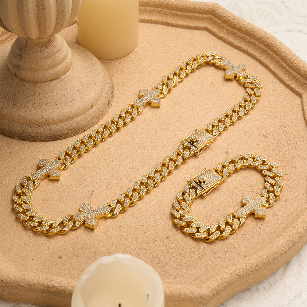 Christianartworkshop Iced Out Cuban Link Cross Bracelet & Necklace: Emblem of Bold Heavenly Fortitude - image 3