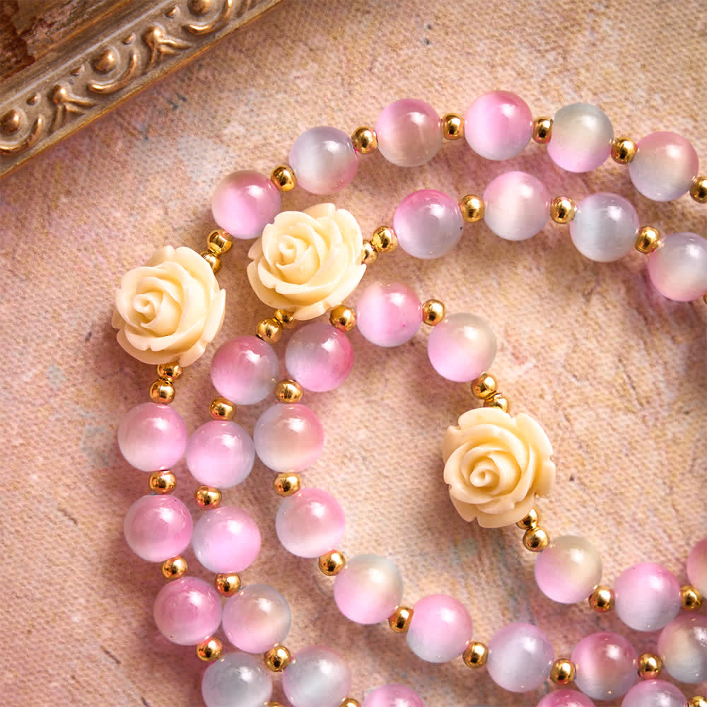 Christianartworkshop Dreamy Gradient Stained Glass Rose Rosary With St.Teresa Medallion - image 5
