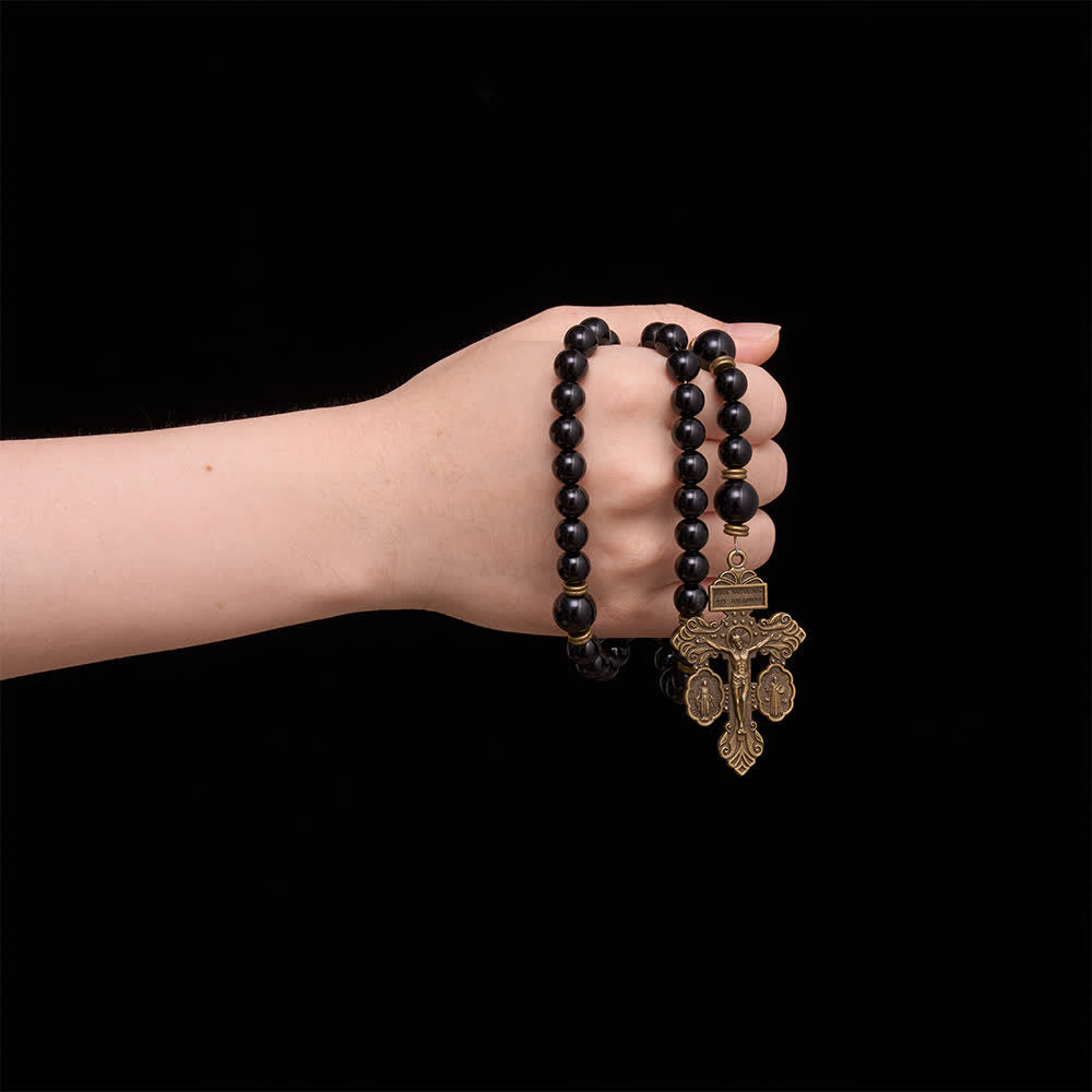 FREE Today: Polished Natural Obsidian St.Benedict Rosary: Emblem of Solid Heavenly Protection - image 1