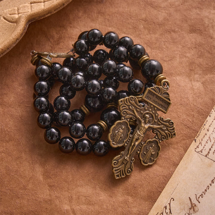 Christianartworkshop Polished Natural Obsidian St.Benedict Rosary: Emblem of Solid Heavenly Protection - image 4