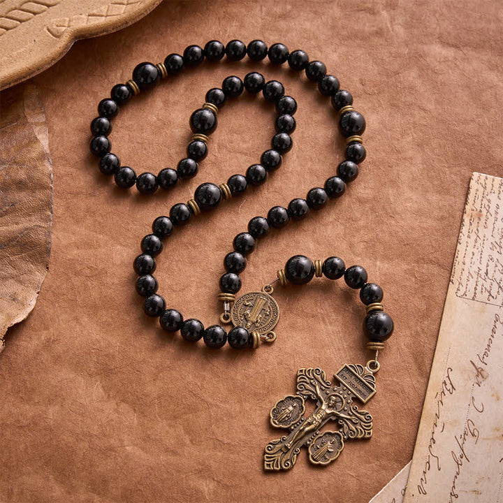 Christianartworkshop Polished Natural Obsidian St.Benedict Rosary: Emblem of Solid Heavenly Protection - image 3
