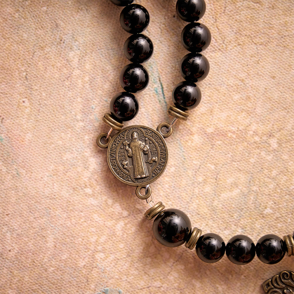 Christianartworkshop Polished Natural Obsidian St.Benedict Rosary: Emblem of Solid Heavenly Protection - image 6