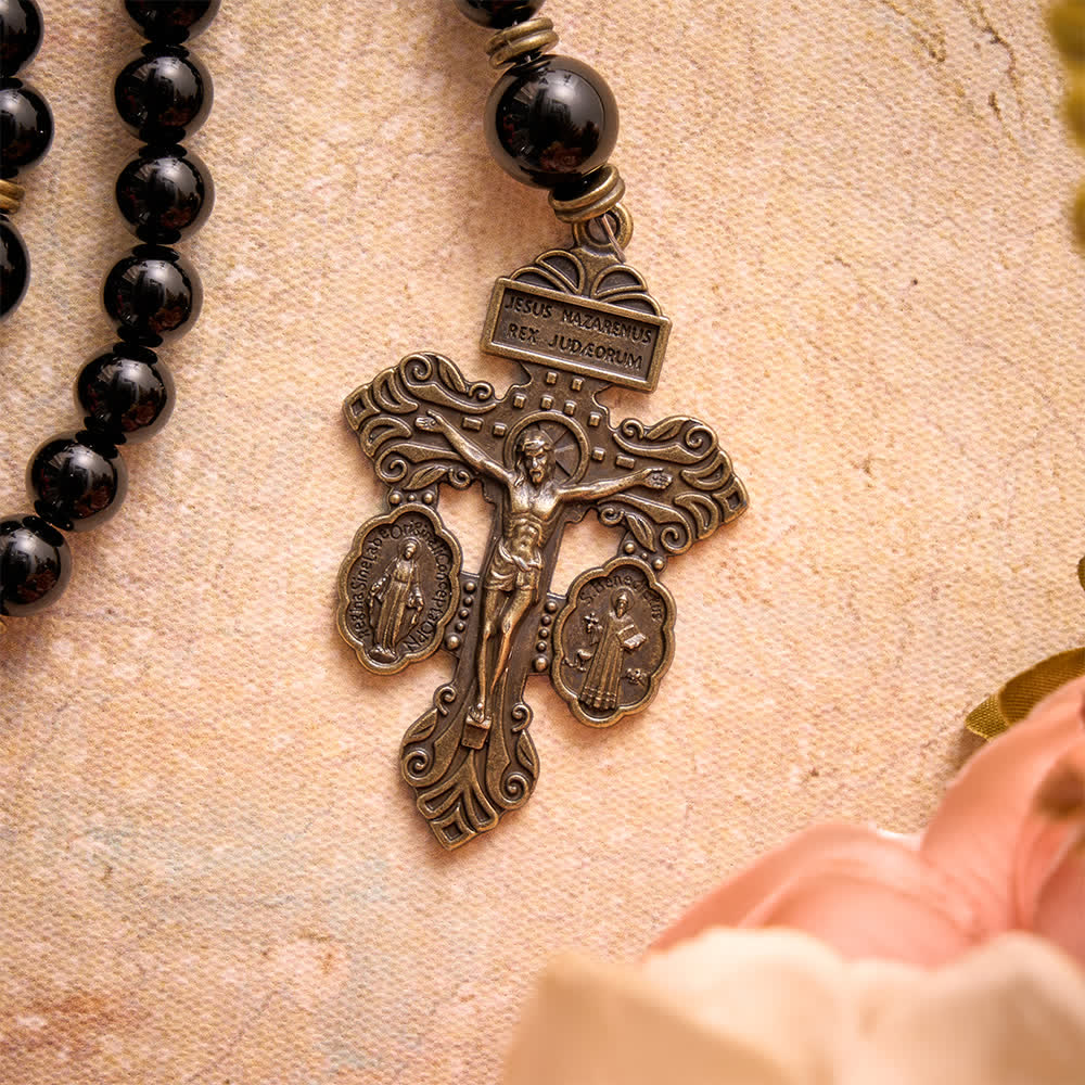 Christianartworkshop Polished Natural Obsidian St.Benedict Rosary: Emblem of Solid Heavenly Protection - image 7