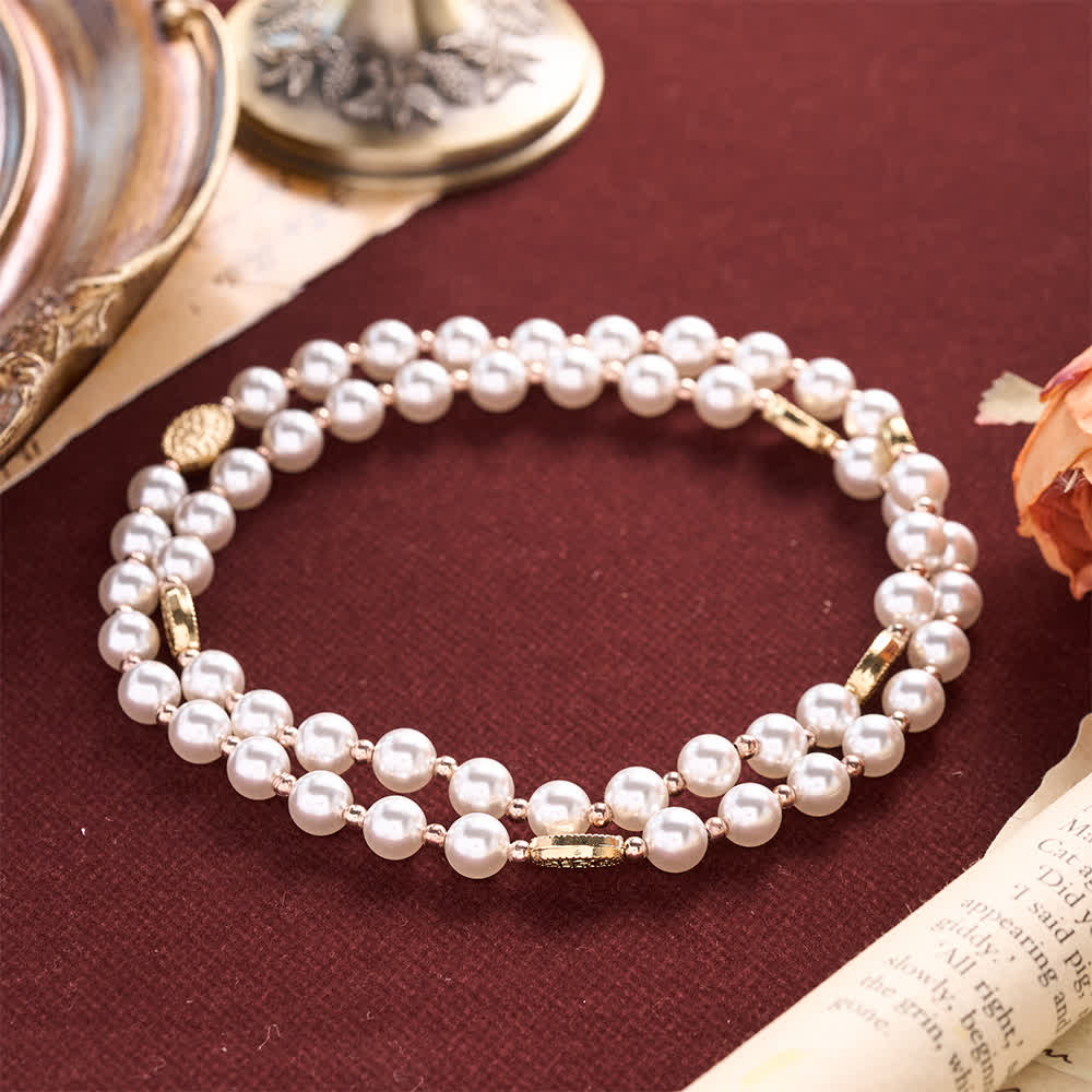 Christianartworkshop Multi-Loop Pearl Bracelet Rosary With Embossed Our Lady Medal: Emblem of Mild Heavenly Mercy - image 4