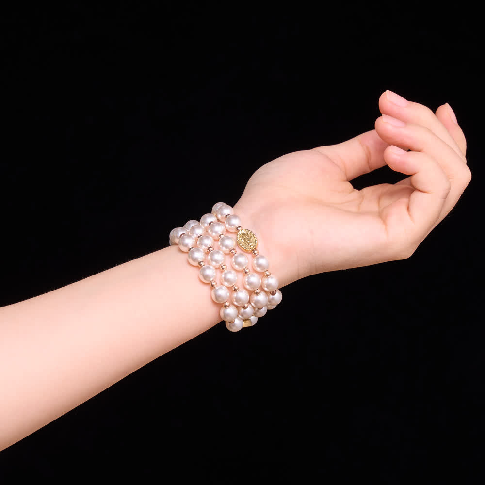 Christianartworkshop Multi-Loop Pearl Bracelet Rosary With Embossed Our Lady Medal: Emblem of Mild Heavenly Mercy - image 1