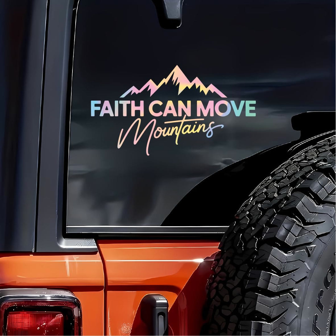 Christianartworkshop Holographic Mountain Faith Quote Car Sticker: Emblem of Unshakable Heavenly Courage - Set of 10 - image 0