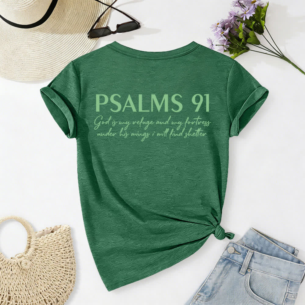 Christianartworkshop Psalms 91 Distressed Cross Knotted Hem Women's V Neck Tee - image 31