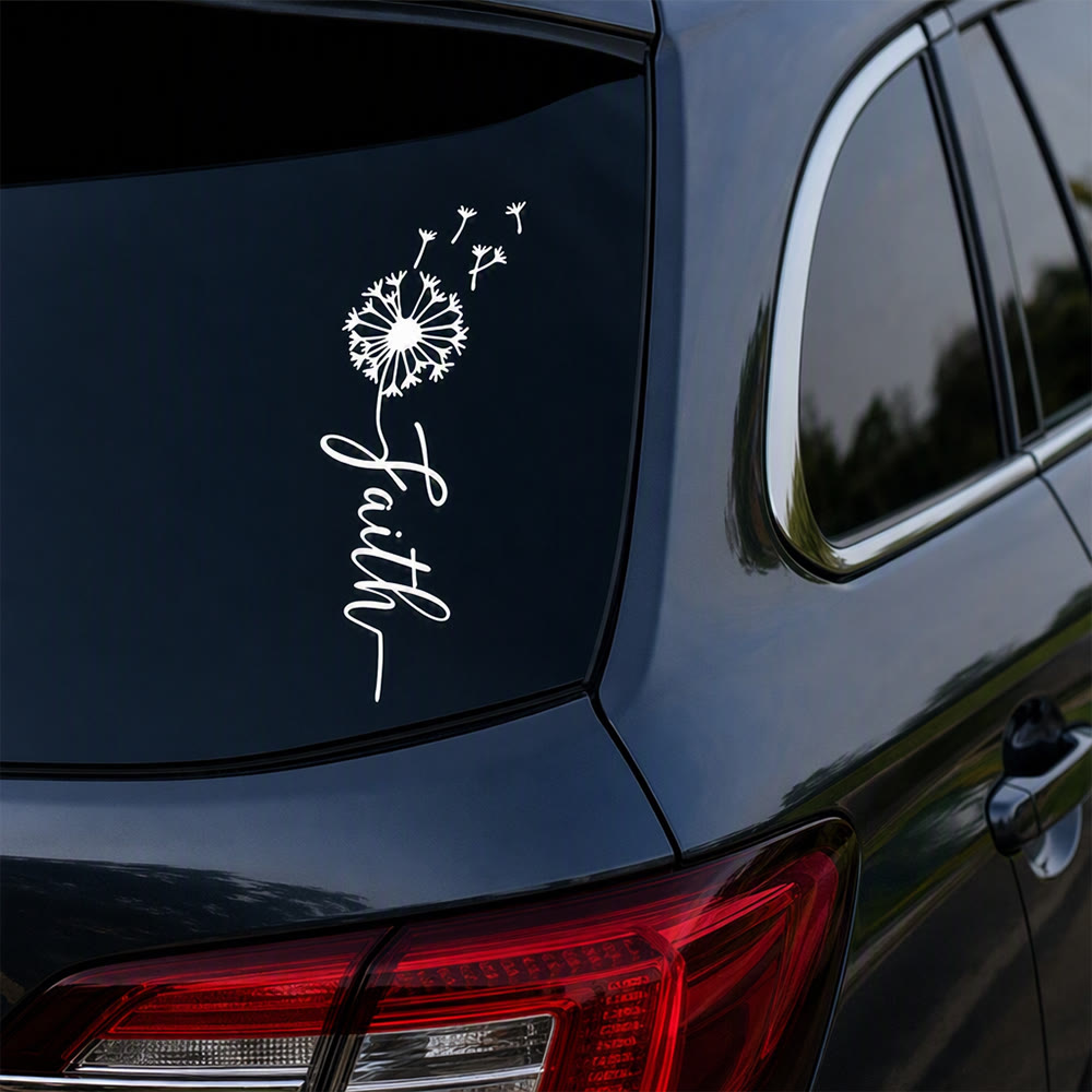 Christianartworkshop Cursive Faith Dandelion Car Sticker: Emblem of Gentle Heavenly Hope - image 1
