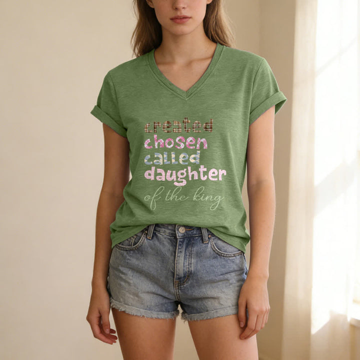 Christianartworkshop Chosen Daughter Graphic Heather Charcoal Women's V Neck Tee - image 11