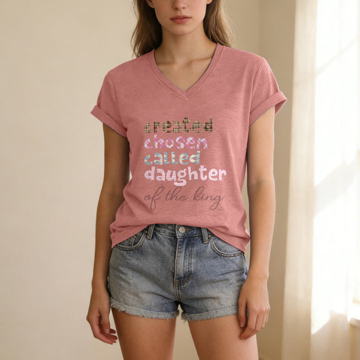 Christianartworkshop Chosen Daughter Graphic Heather Charcoal Women's V Neck Tee - image 25