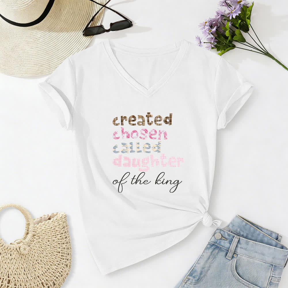 Christianartworkshop Chosen Daughter Graphic Heather Charcoal Women's V Neck Tee - White - 2XL - image 2