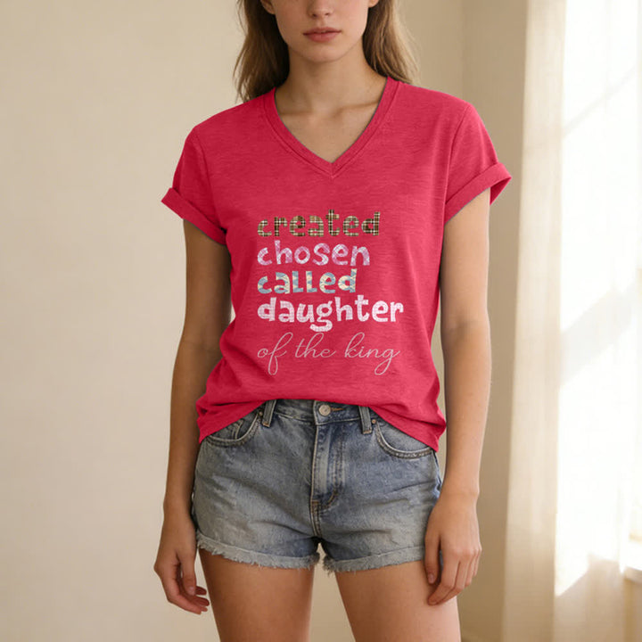 Christianartworkshop Chosen Daughter Graphic Heather Charcoal Women's V Neck Tee - image 23