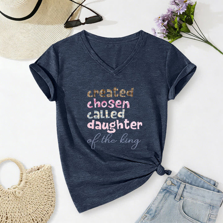 Christianartworkshop Chosen Daughter Graphic Heather Charcoal Women's V Neck Tee - Navy Blue - 2XL - image 6