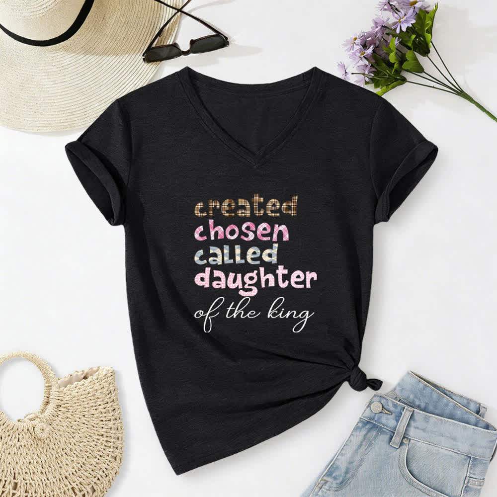 Christianartworkshop Chosen Daughter Graphic Heather Charcoal Women's V Neck Tee - Black - 2XL - image 12