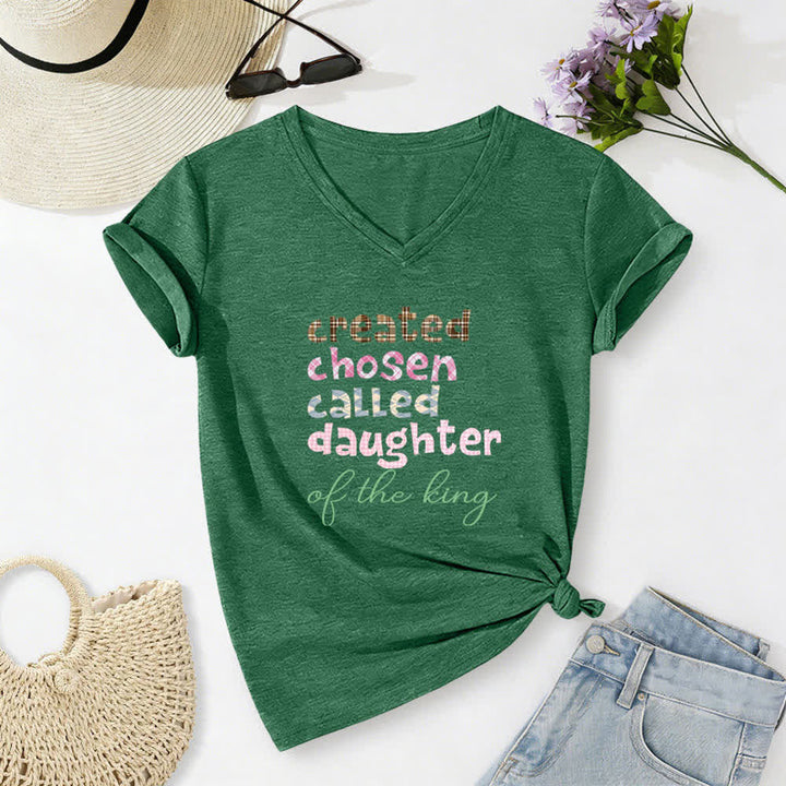 Christianartworkshop Chosen Daughter Graphic Heather Charcoal Women's V Neck Tee - Green - 2XL - image 8