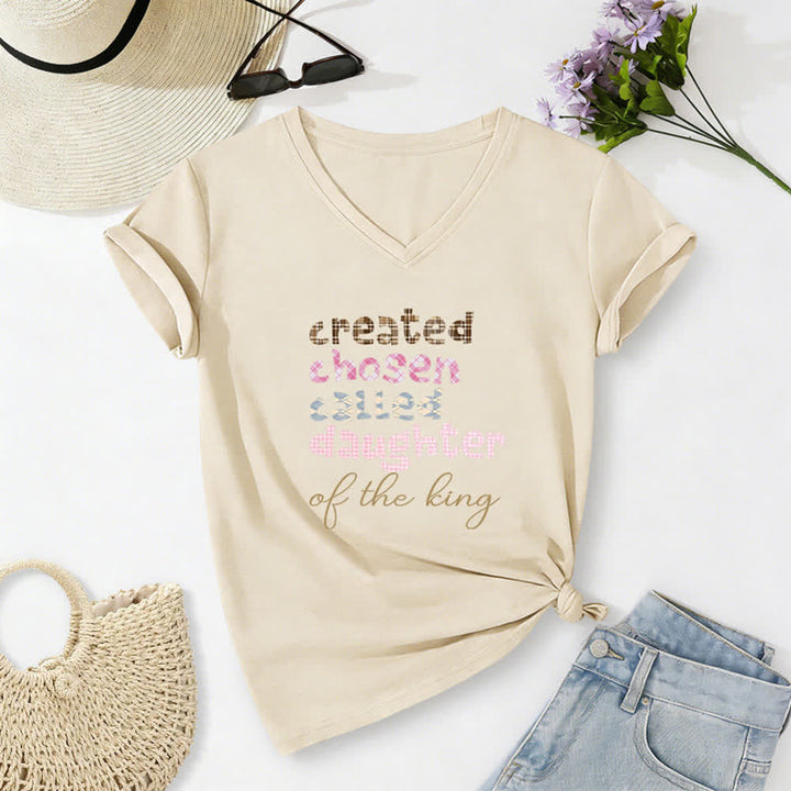 Christianartworkshop Chosen Daughter Graphic Heather Charcoal Women's V Neck Tee - Beige - 2XL - image 14