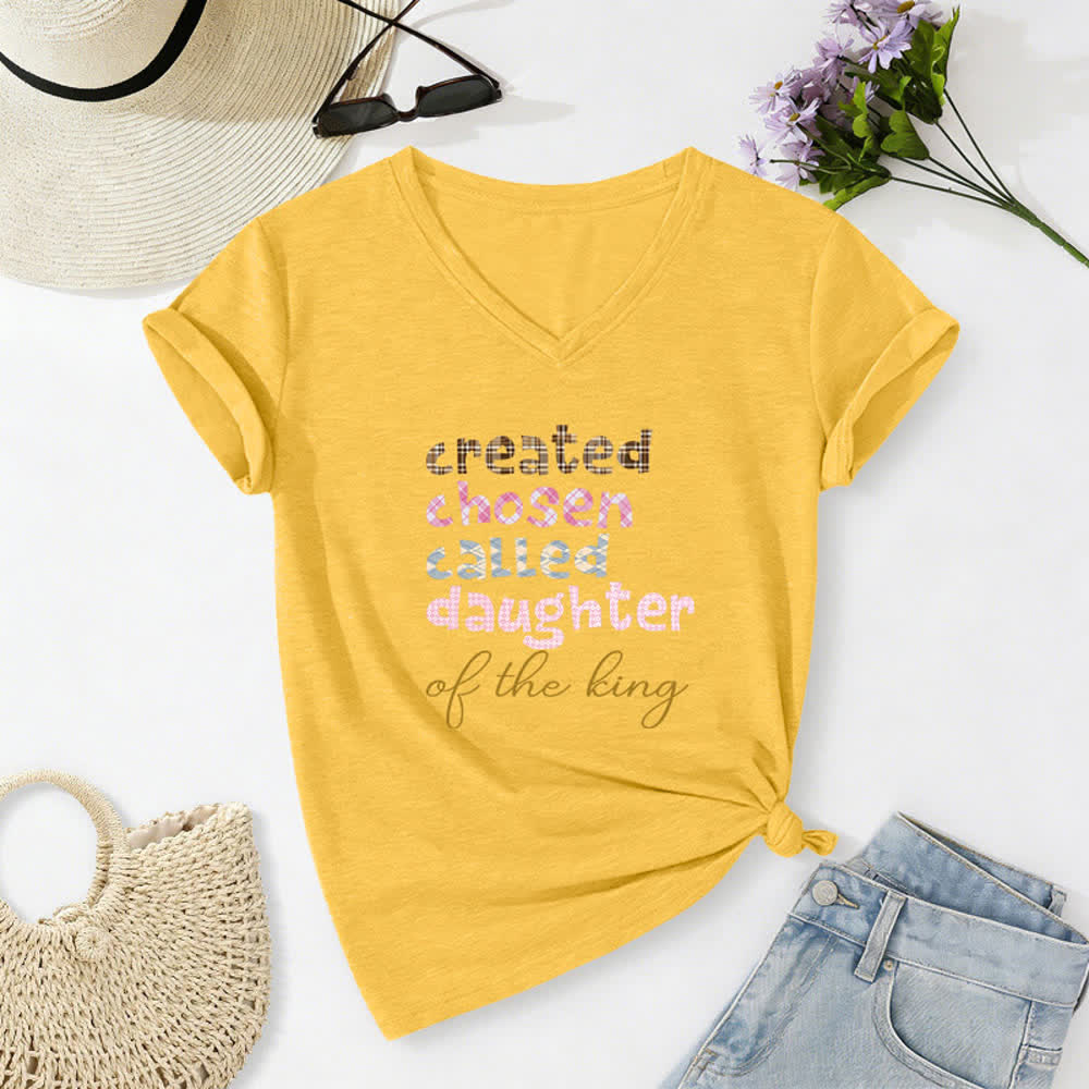 Christianartworkshop Chosen Daughter Graphic Heather Charcoal Women's V Neck Tee - Yellow - 2XL - image 20