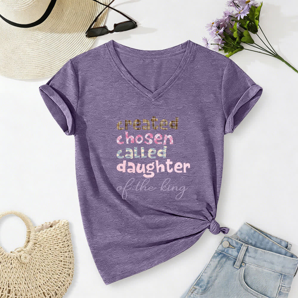 Christianartworkshop Chosen Daughter Graphic Heather Charcoal Women's V Neck Tee - Purple - 2XL - image 4