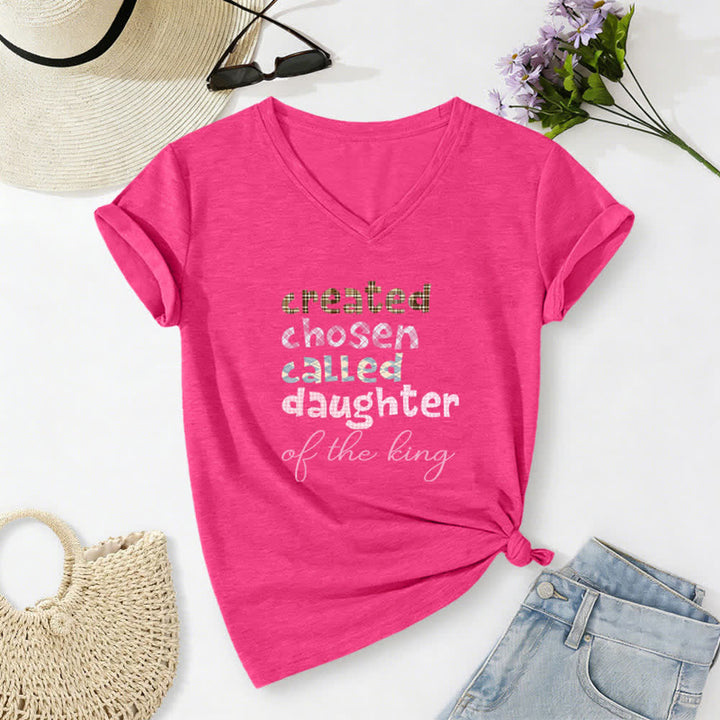 Christianartworkshop Chosen Daughter Graphic Heather Charcoal Women's V Neck Tee - Pink - 2XL - image 16