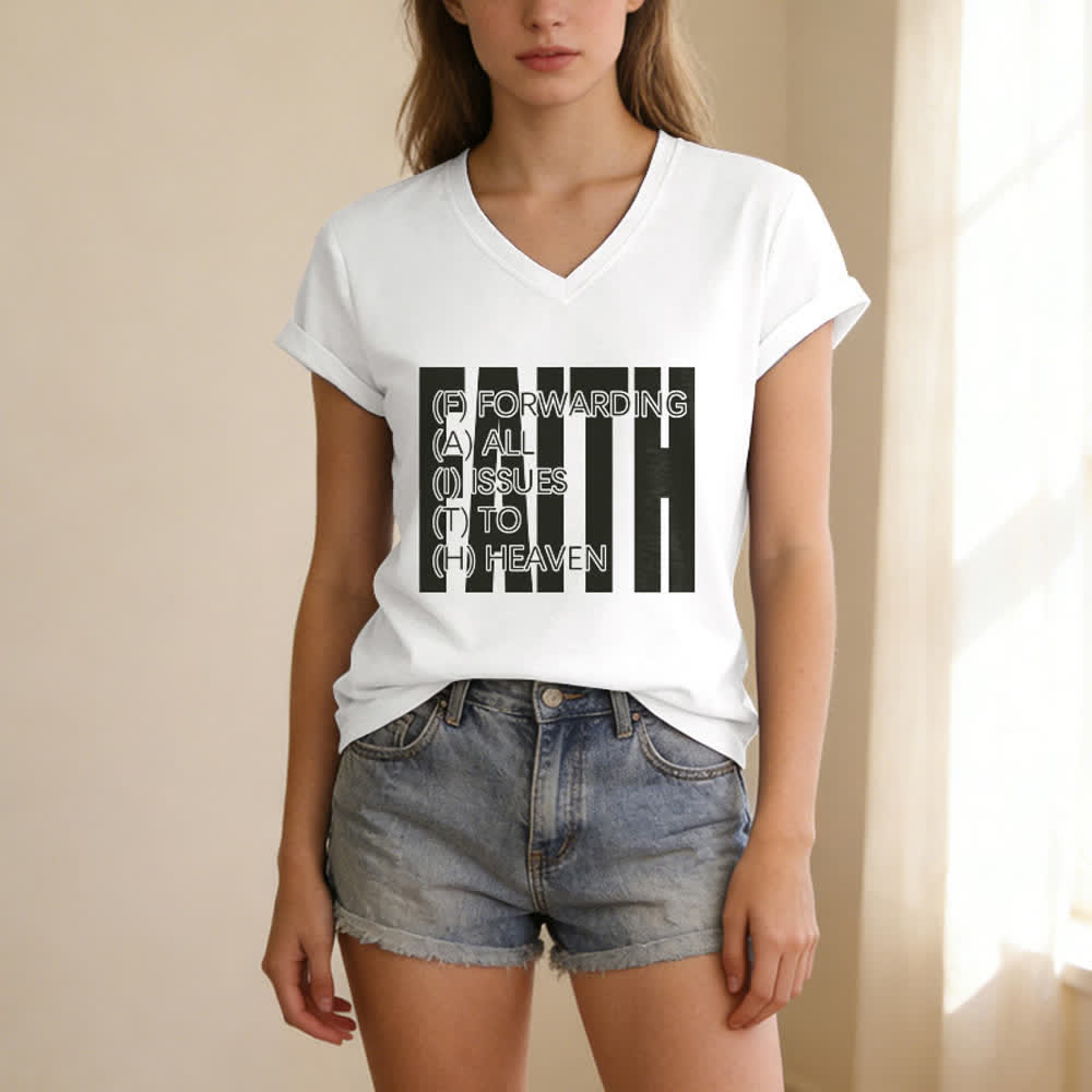 Christianartworkshop Faith Block Print Rolled Sleeve Women’s V Neck Tee - image 1