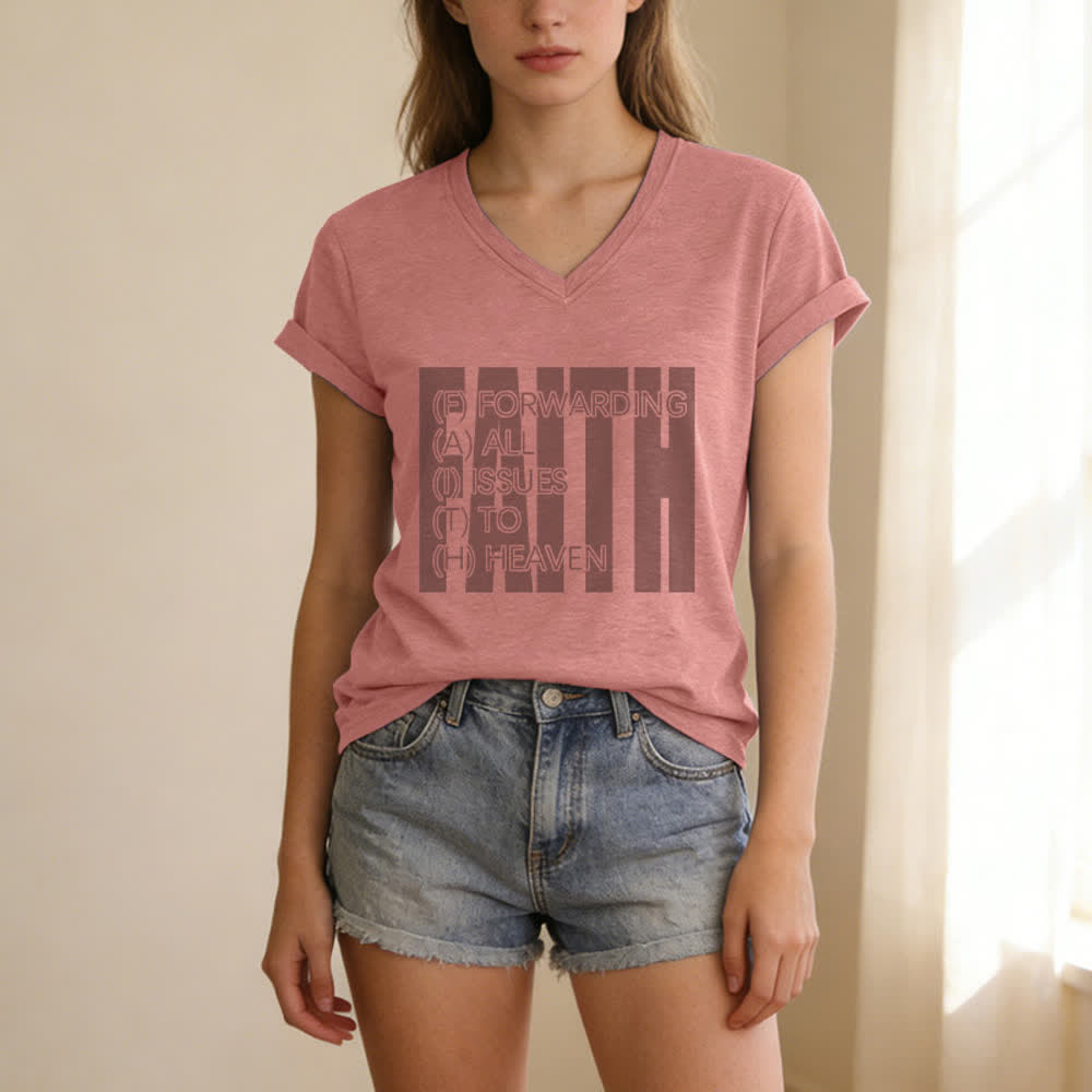 Christianartworkshop Faith Block Print Rolled Sleeve Women’s V Neck Tee - image 15