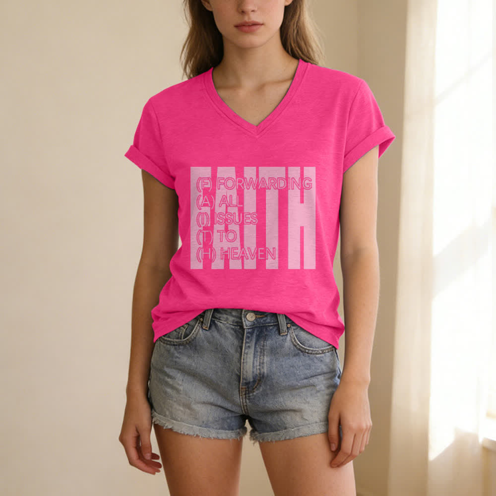 Christianartworkshop Faith Block Print Rolled Sleeve Women’s V Neck Tee - image 21